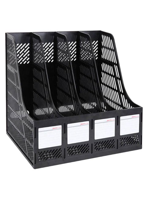 4-Grid Quadruple File Storage Rack Black