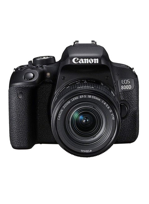 كاميرا EOS 800D بعدسة EF-S ببعد بؤري 18-55 مم وفتحة عدسة f/4-5.6 مع ميزة IS ومجموعة تقنية المحرك الخطوي ودقة 24.2 ميجابكسل