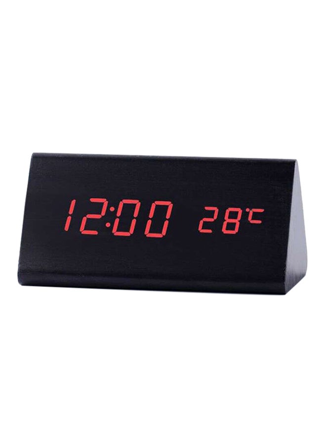 LED Wood Grain Alarm Clock With Temperature Display Black - Image 1