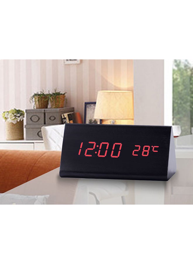 LED Wood Grain Alarm Clock With Temperature Display Black - Image 2