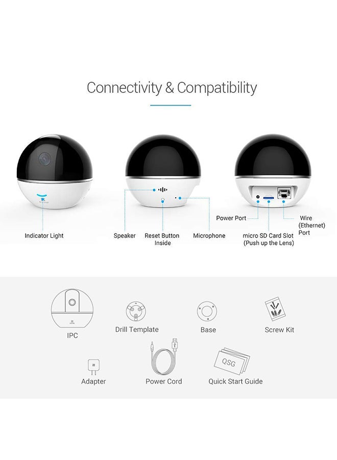 EZVIZ - C6TC Rotary Internet PT Camera 2MP, Wi-Fi, Panoramic View 360°, Smart Features, 2-Way Audio, 1080p, Privacy Shutter, Smart Tracking, True Day/Night, Auto Switch, Infrared Night Vision (Up to 10 meters), Supports MicroSD Card (Up to 128GB) - Image 1