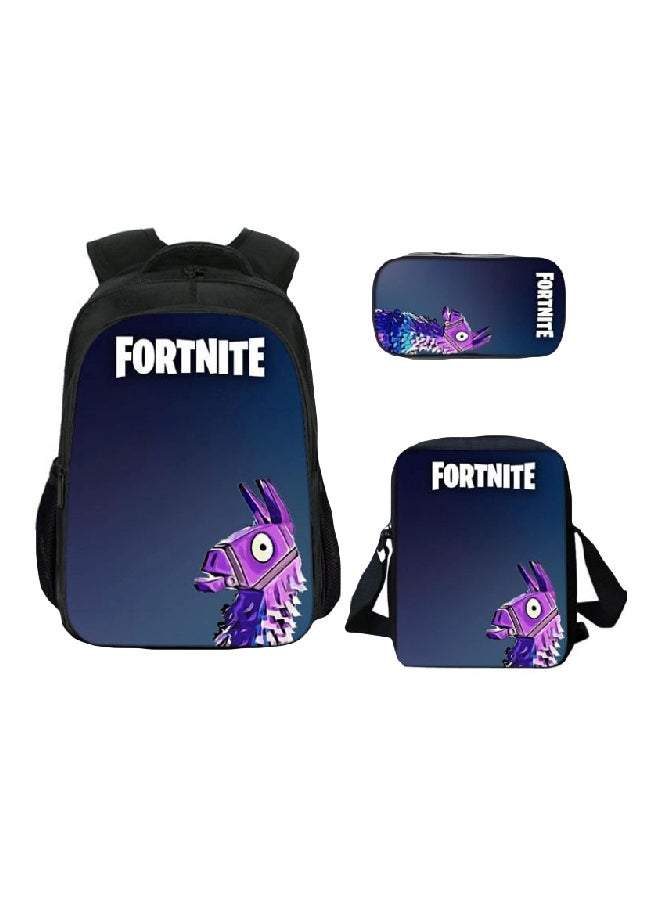 طقم حقيبة ظهر مدرسية مطبوعة بتصميم لعبة الفيديو Fortnite Battle Royale مكون من 3 قطع أزرق/ أسود/ أرجواني