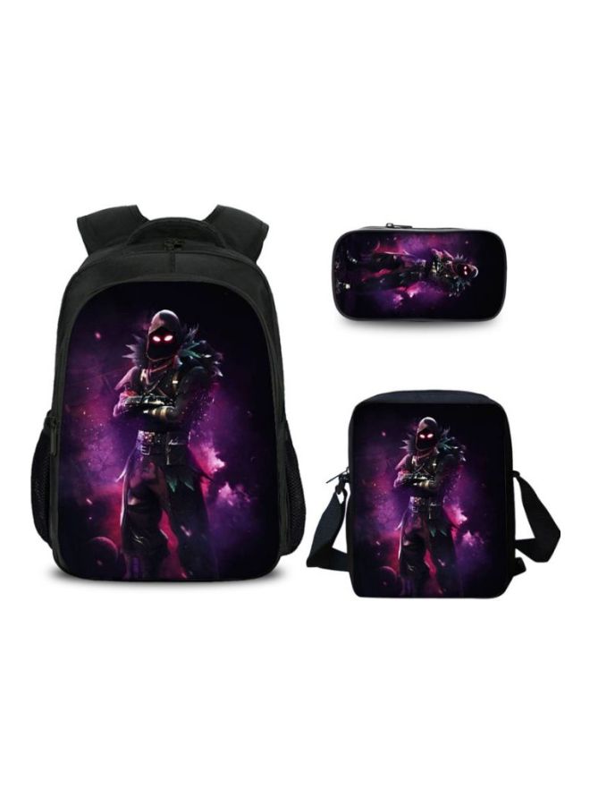3-Piece Fortnite 3D Pattern Student Backpack Set Black/Purple - Image 2