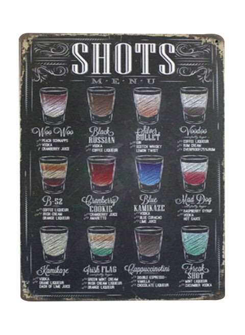 Retro Shop Pub Coffee Shots Menu Wall Art Multicolour 20 x 30centimeter