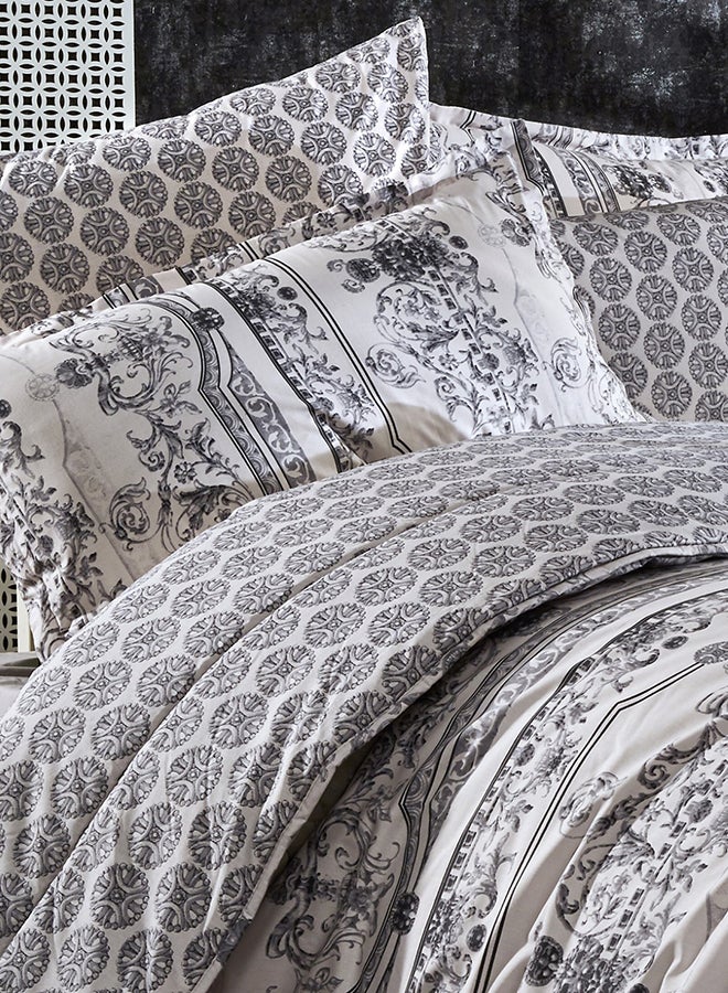 ريغال إن هاوس طقم غطاء لحاف مطبع بالزهور من 4 قطع قطن أرجواني/أبيض/رمادي - Image 3