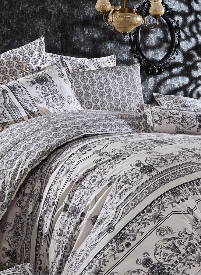 ريغال إن هاوس طقم غطاء لحاف مطبع بالزهور من 4 قطع قطن أرجواني/أبيض/رمادي - Image 2