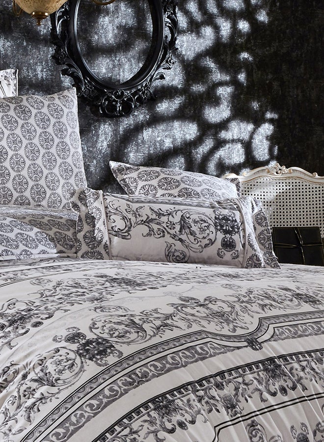 ريغال إن هاوس طقم غطاء لحاف مطبع بالزهور من 4 قطع قطن أرجواني/أبيض/رمادي - Image 4