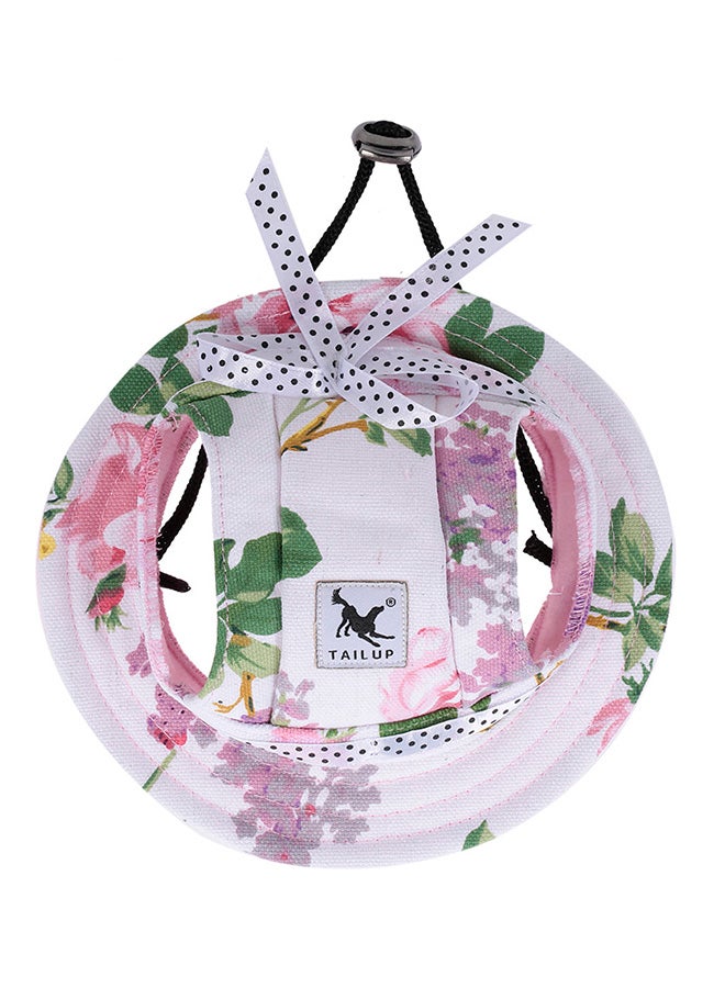 قبعة واقية من الشمس بحواف دائرية وثقوب للأذن مصنوعة من قماش الكانفاس للكلاب أبيض - Image 1