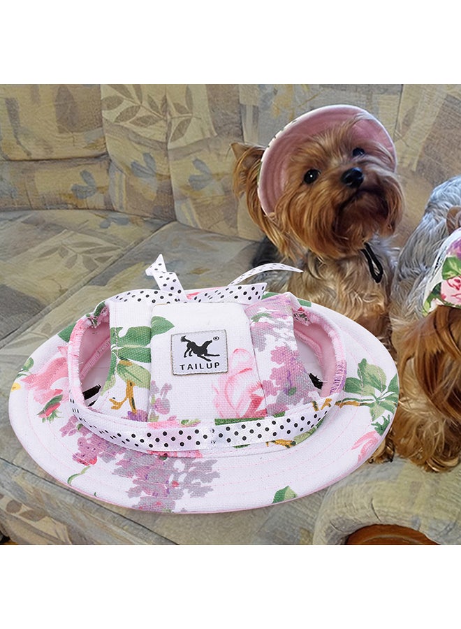 قبعة واقية من الشمس بحواف دائرية وثقوب للأذن مصنوعة من قماش الكانفاس للكلاب أبيض - Image 3