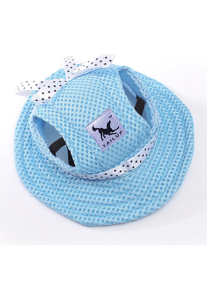 Canvas Round Brim Sun Hat With Ear Holes For Puppy Blue - Image 3