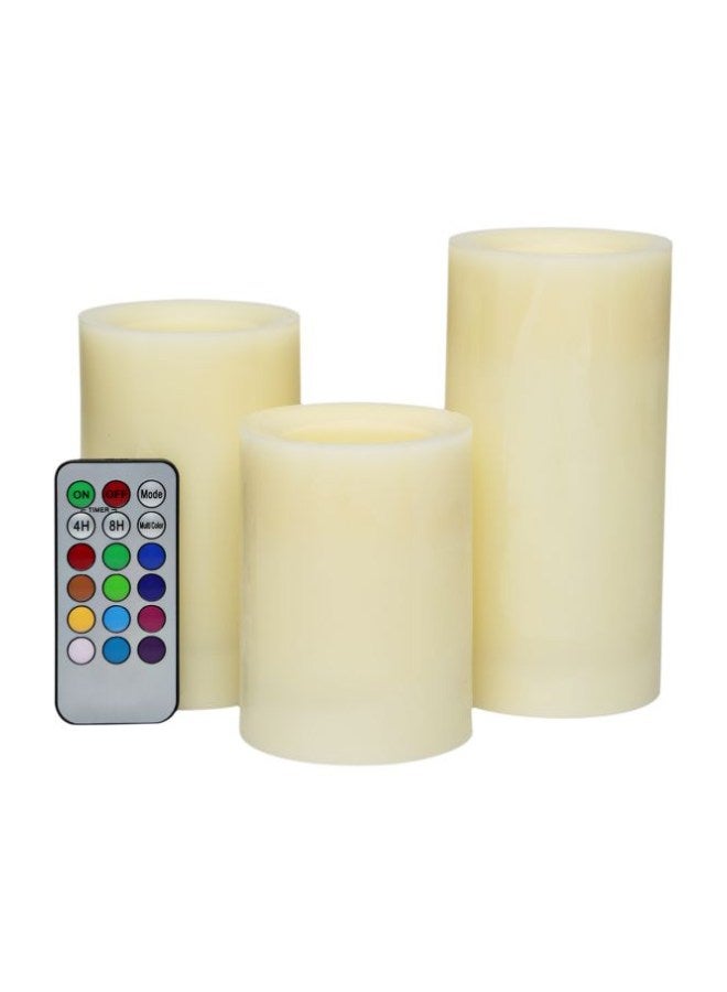 شموع LED عديمة اللهب مع جهاز تحكم عن بُعد من 3 قطع أوف وايت - Image 1