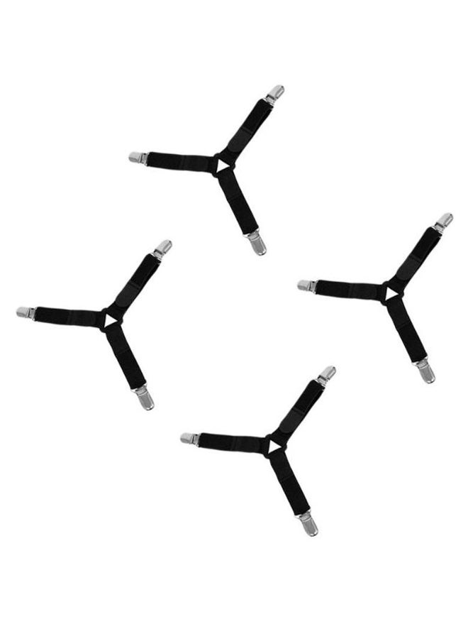 طقم أحزمة ثلاثية قابلة للتعديل لتثبيت شرشف السرير من 4 قطع polyester_blend أسود 10x10x5سم 