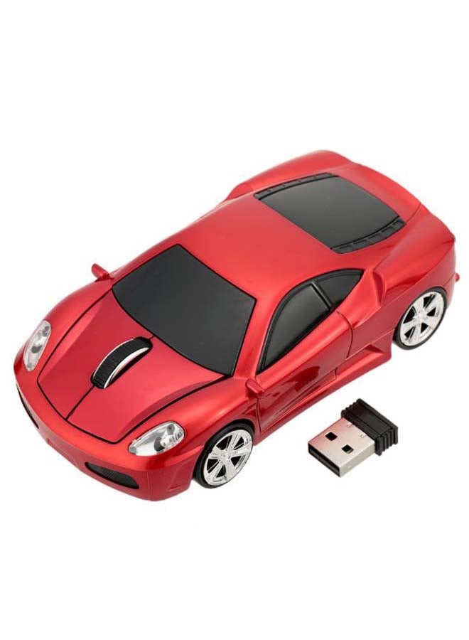 ماوس لاسلكي على شكل سيارة ثلاثية الأبعاد مزود بمنفذ USB أحمر وأسود
