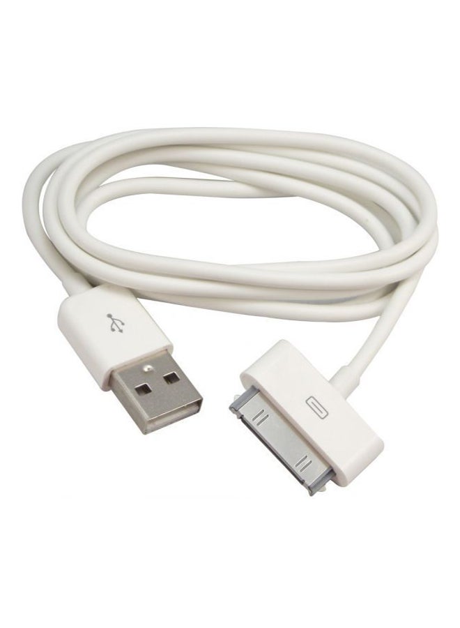 ماركة غير محددة - كابل شحن ومزامنة بيانات بمنفذ USB لهاتف آيفون 4/ 4S وجهاز آي بود 4G الجيل الرابع أبيض - Image 1