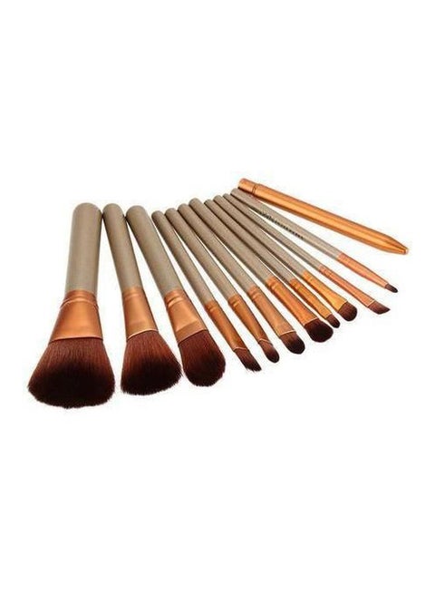 12-Piece Makeup Brush Set With Box Gold/Brown