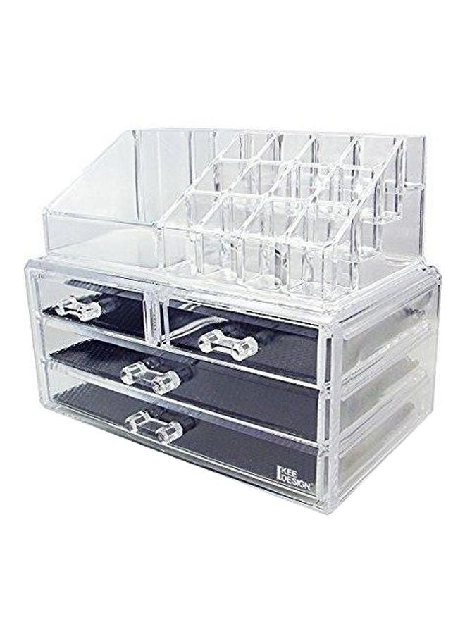 صندوق تخزين مستحضرات التجميل من الأكريليك من قطعتين شفاف/ أسود