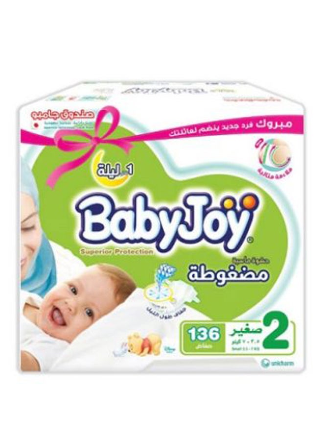 BabyJoy Compressed Diamond Pad Diapers, Jumbo Pack, Size 2 (4 Kg), 136 Count 
