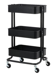 3-Tier Utility Cart Storage Rack With Wheels Black 45x35x87cm