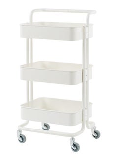 3-Tier Utility Cart Rolling Storage Shelf With Handles 2 Lockable Wheels White 44.5x31x73 cm