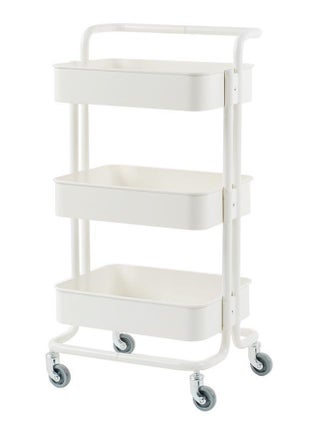 3-Tier Utility Cart Rolling Storage Shelf With Handles 2 Lockable Wheels White 44.5x31x73 cm - v1564249368/N28199954A_1