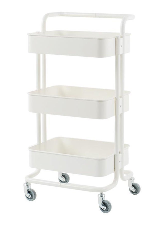 worlkto - 3-Tier Utility Cart Rolling Storage Shelf With Handles 2 Lockable Wheels White 44.5x31x73 cm - Image 1