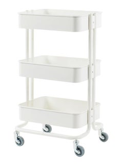 worlkto 3-Tier Utility Cart Storage Rack With Wheels White 45x36x76cm 