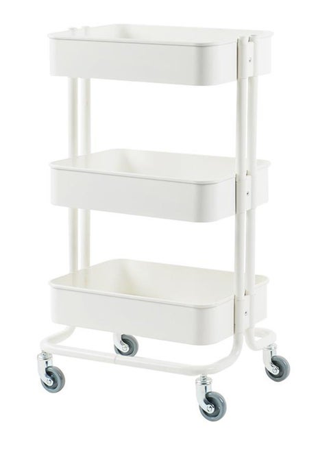 3-Tier Utility Cart Storage Rack With Wheels White 45x36x76cm