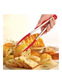 Generic Salad Serving Tongs Red/Silver 260mm  - Image 4