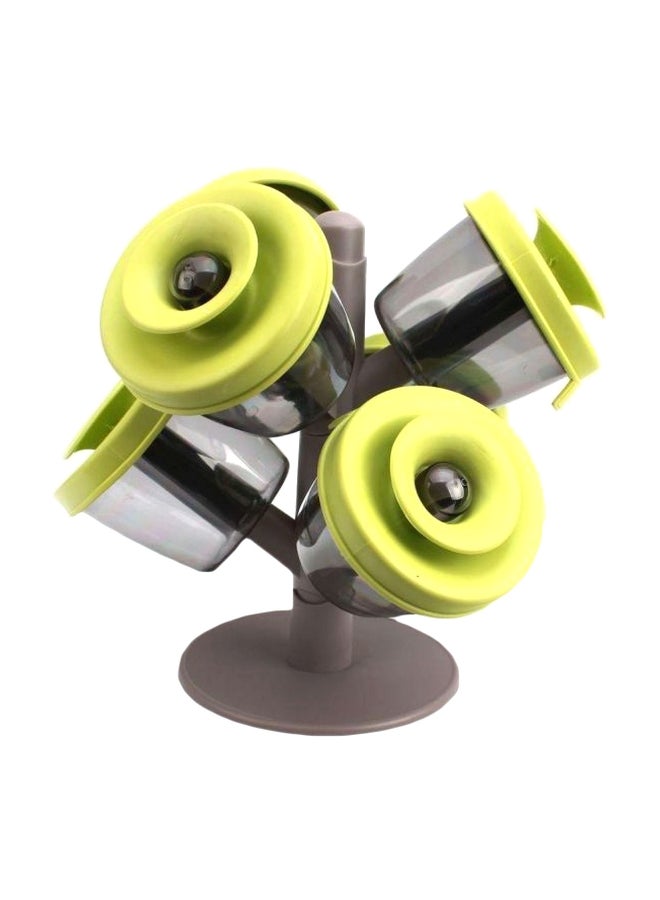 6-Piece Spice Rack Container With Storage Tree Silver/Green/Grey