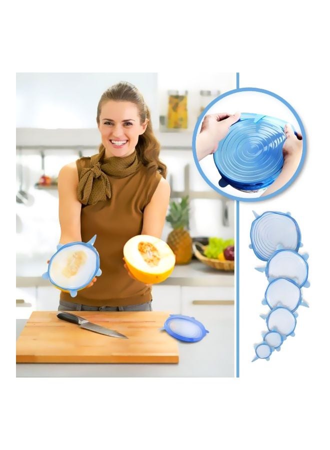 Pack Of 6 Silicone Stretch Lid Blue  - Image 3