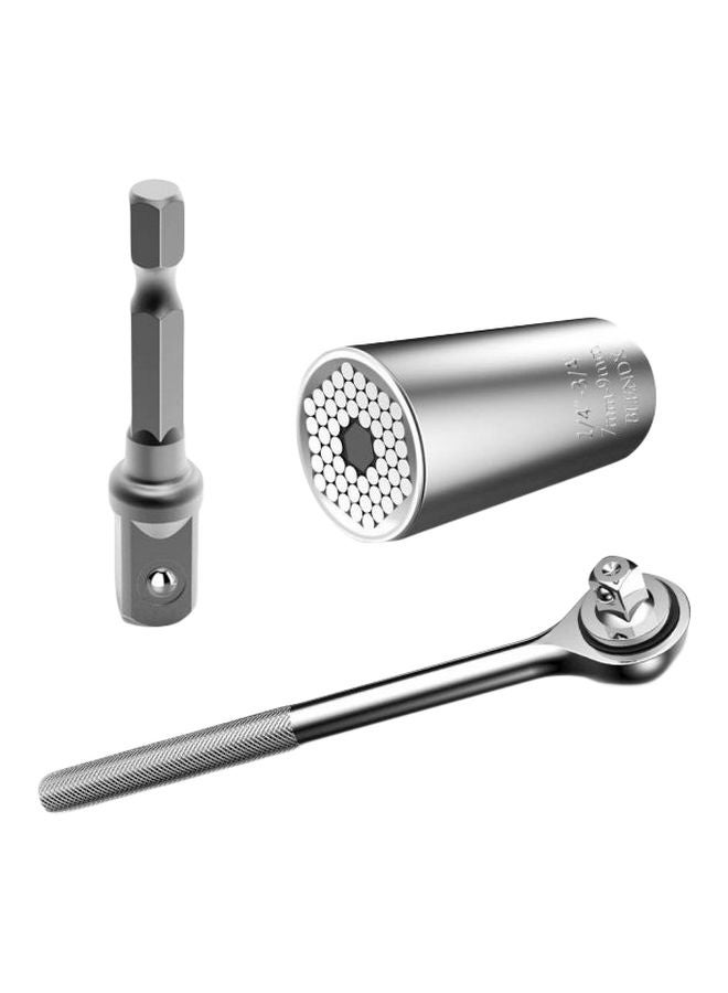 3-Piece Socket Wrench Power Drill Adapter Silver - Image 1