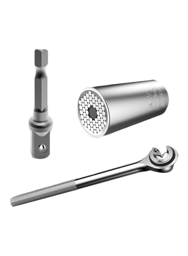 3-Piece Universal Socket Wrench Power Drill Adapter Silver - Image 1