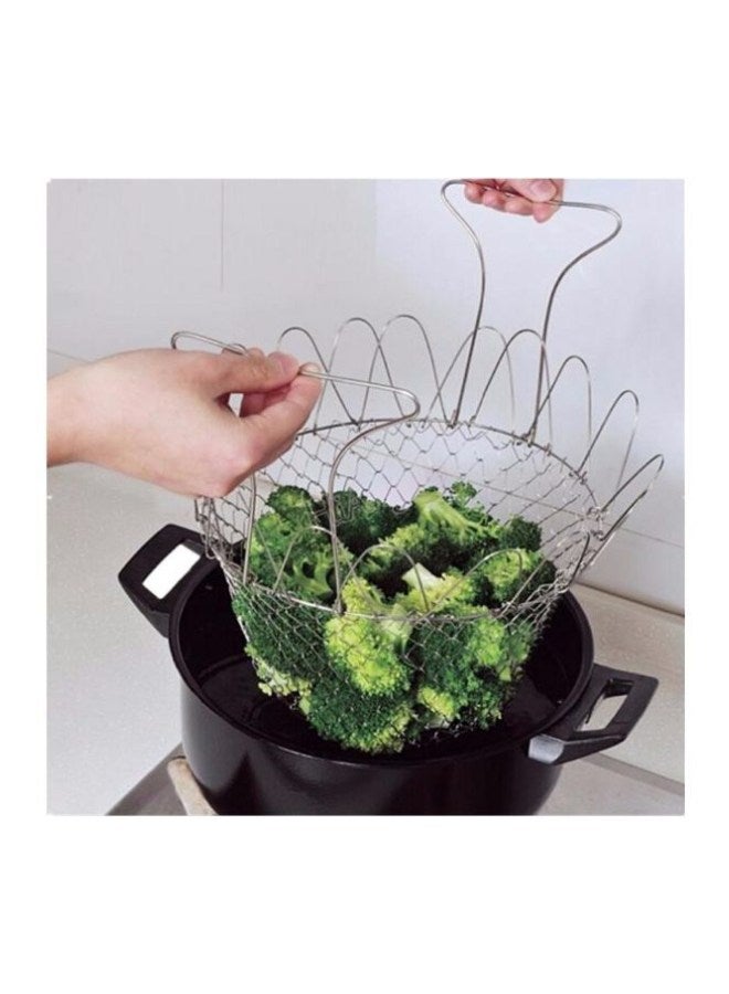 12-In-1 Stainless Steel Foldable Steam Basket Silver  - Image 2