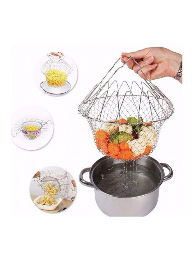 12-In-1 Stainless Steel Foldable Steam Basket Silver  - Image 4