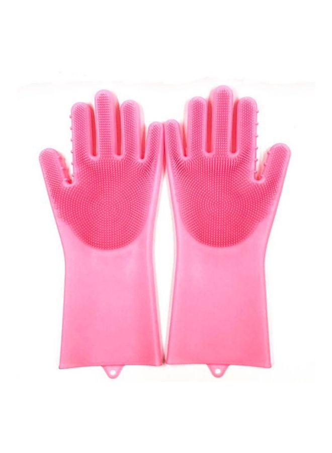 Waterproof Silicone Dishwashing Gloves Pink 34x13cm - Image 1
