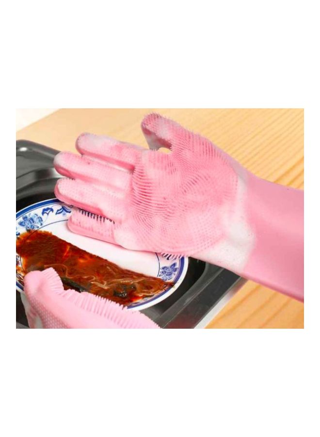 Waterproof Silicone Dishwashing Gloves Pink 34x13cm - Image 3