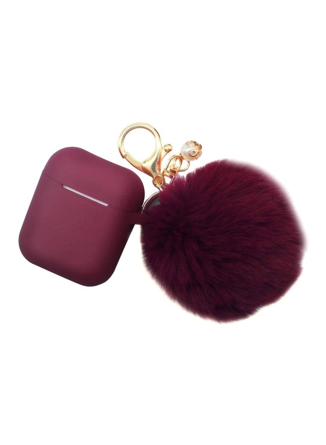 Ozone - Protective Case For Apple AirPods 1/2 With Fur Keychain Burgundy - Image 1