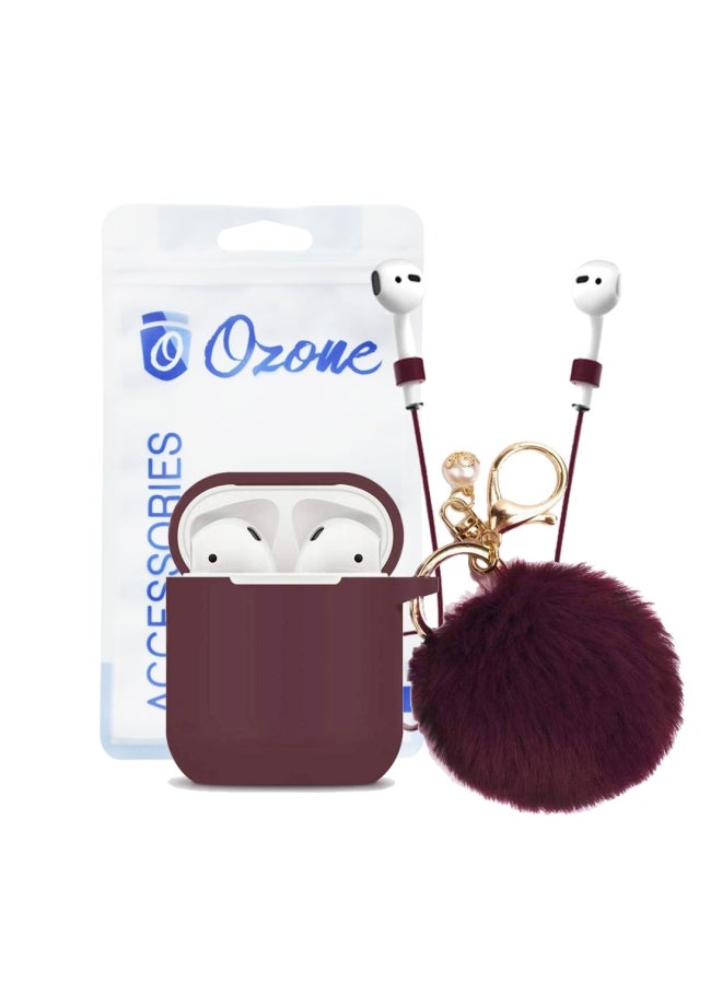 Ozone - Protective Case For Apple AirPods 1/2 With Fur Keychain Burgundy - Image 1