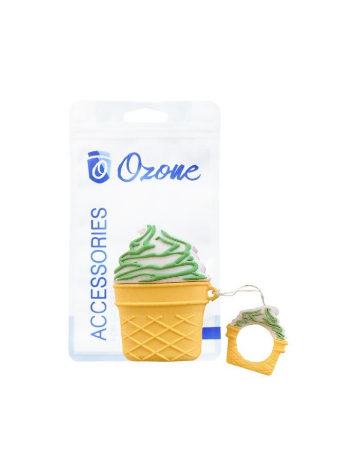 Ozone Protective Ice Cream Shaped Case Cover For Apple AirPods 2/1 With Keychain Yellow/White/Green  - Image 2
