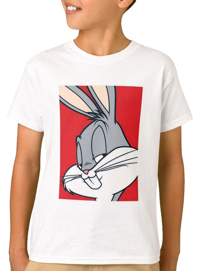 1st Piece Bugs Bunny Print Short Sleeve T-Shirt White  - Image 1