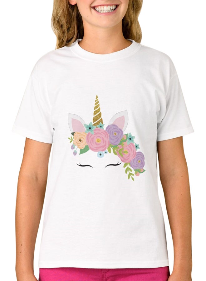 1st Piece Unicorn Print Short Sleeve T-Shirt White  - Image 1