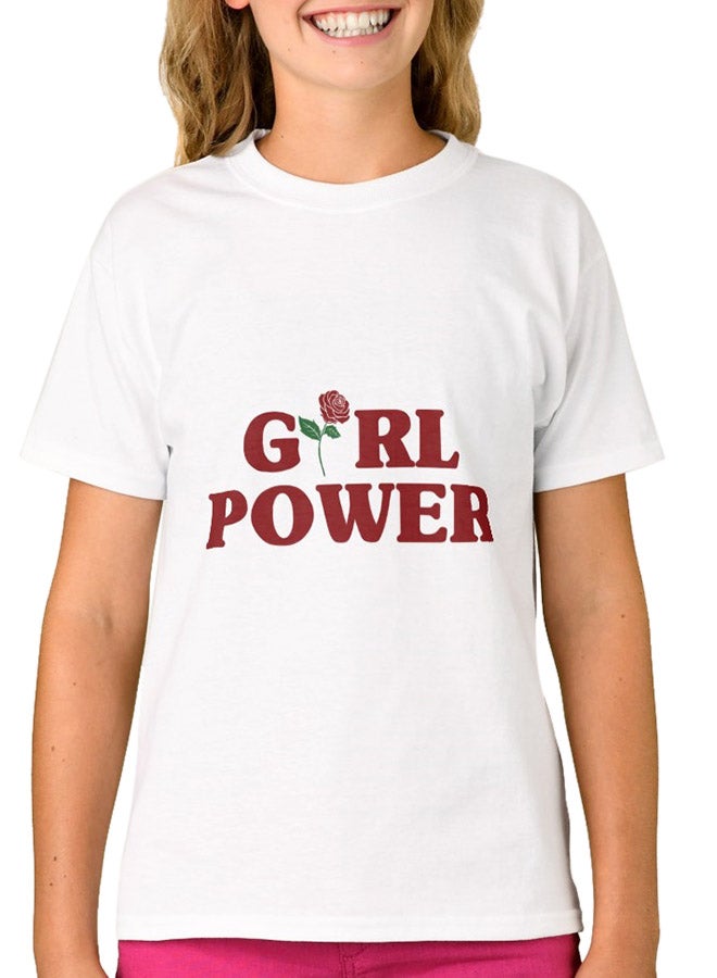 1st Piece Girl Power Rose Print Short Sleeve T-Shirt White  - Image 1