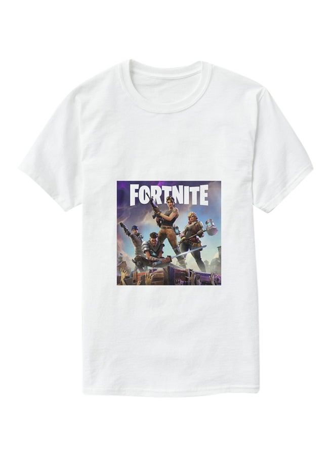 فرست بيس تيشيرت بأكمام قصيرة بنمط مطبوع للعبة الفيديو "Fortnite Game 2" أبيض - Image 3