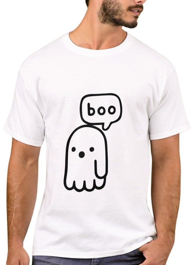 1st Piece Boo Ghost Print Short Sleeve T-Shirt White  - Image 1