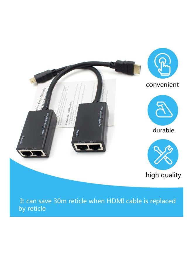 Generic - 2-Piece CAT5e CAT6 Extender HDMI To RJ45 Network Extension Amplifier Black - Image 1