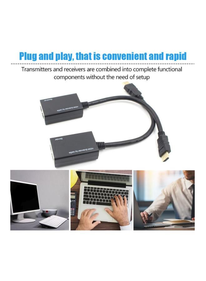 Generic - 2-Piece CAT5e CAT6 Extender HDMI To RJ45 Network Extension Amplifier Black - Image 1