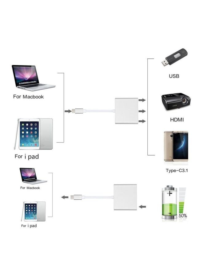 Generic - Type-C To 4K HDMI USB Convertible Adapter For Apple Macbook White - Image 1