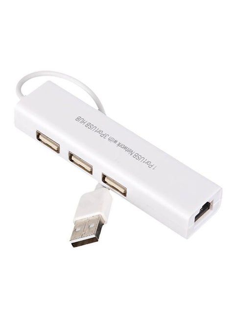 3-Port USB 2.0 To RJ45 Ethernet Network Hub White