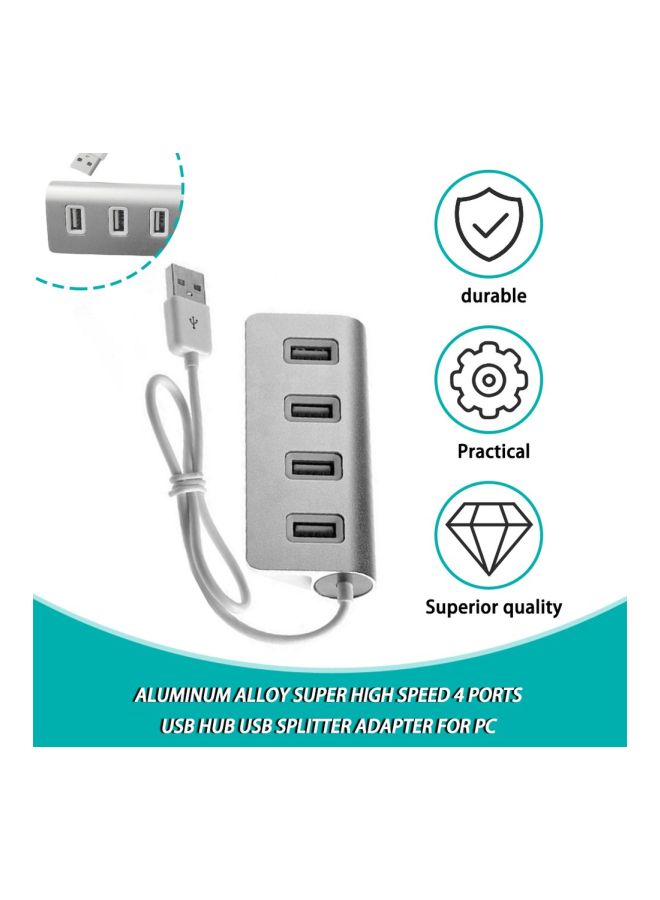 Generic Portable 4-Port USB Hub Silver  - Image 2