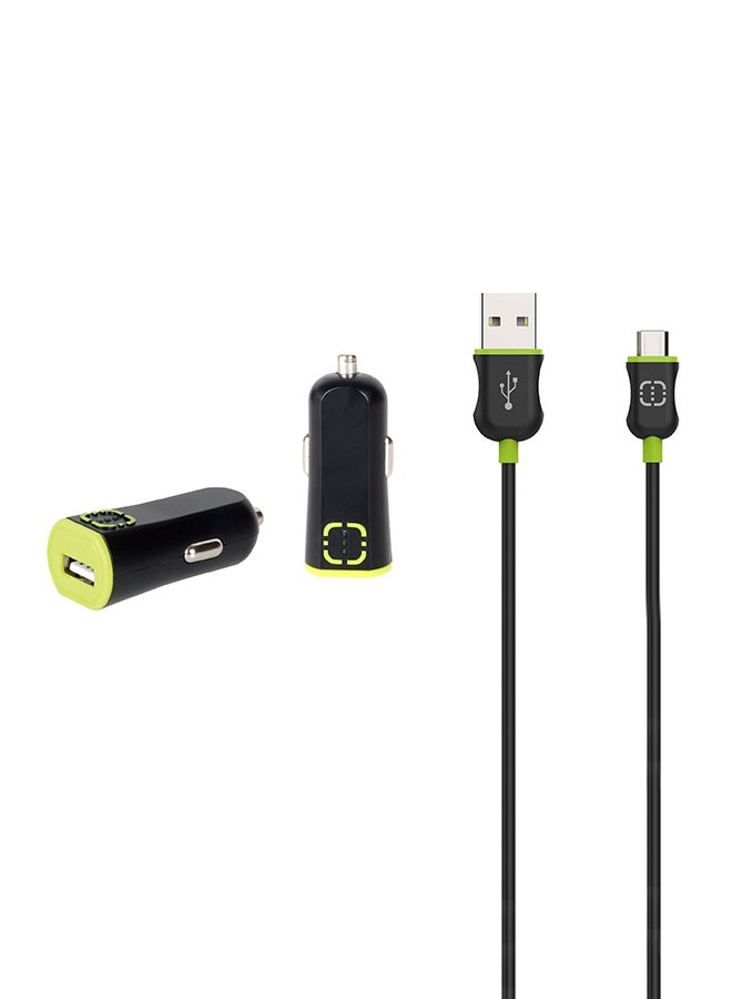 Walnut 2.4A Car Charger With Micro USB Cable Black